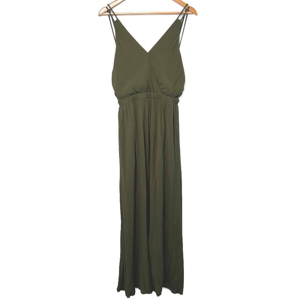 Lulus Womens Olive Green Crinkle Rayon Maxi Dress Backless Cutout Strappy Size S - Picture 3 of 8